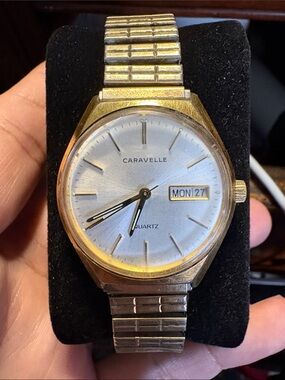 Caravelle Gold-Tone Men’s Quartz Watch with White Dial